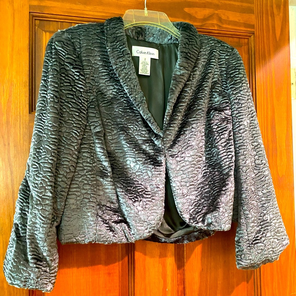 Calvin Klein boucle velvet short jacket - color is sublime purple/silver.